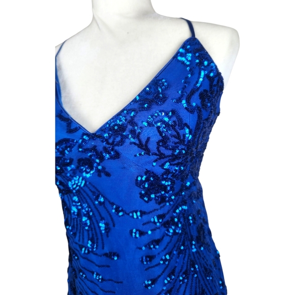 Lulu's Keep Glowing Blue Floral Sequin Mini Dress XL Cocktail Party Dance Formal - Picture 4 of 11